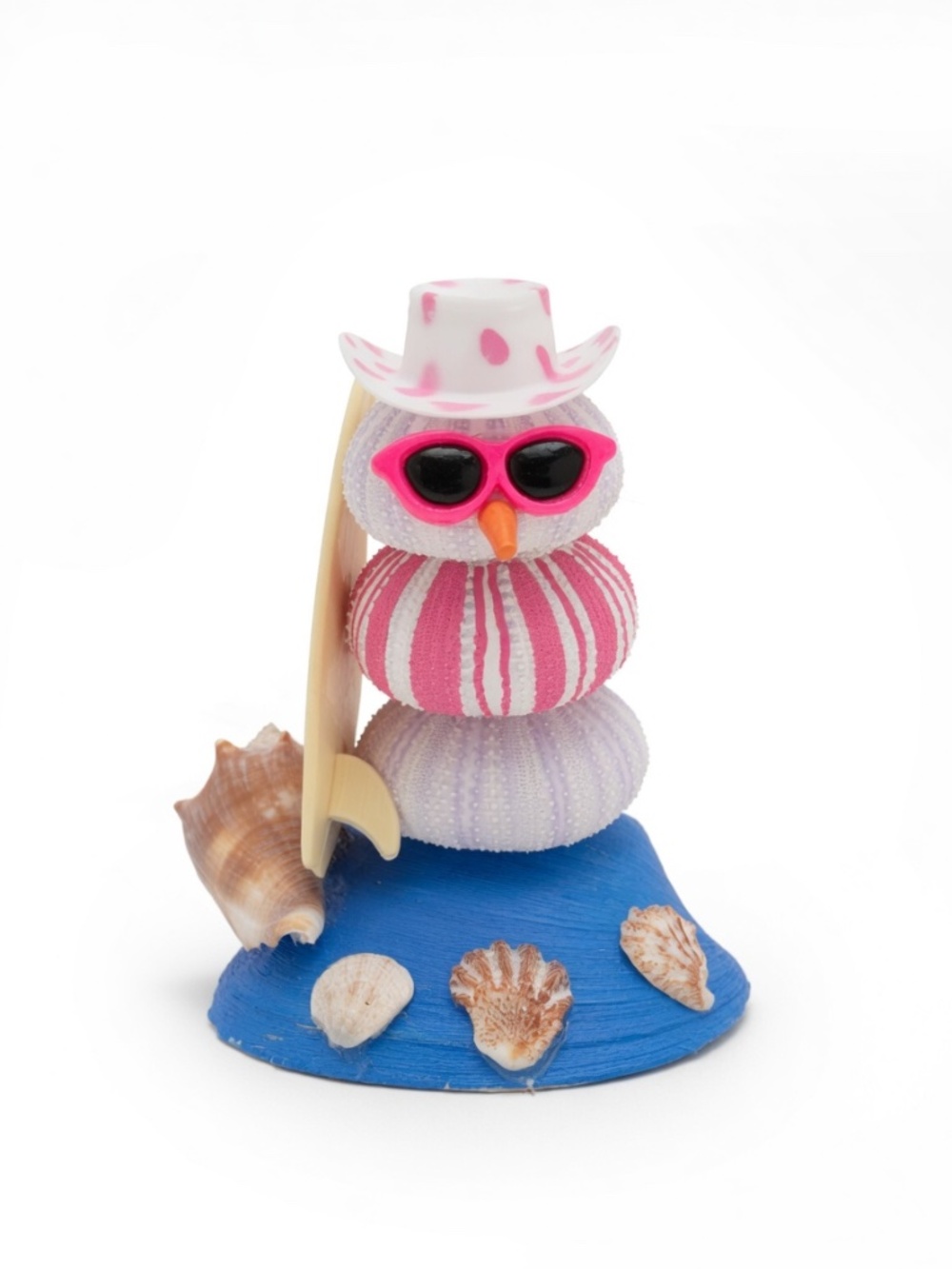 Pink Striped Sea Urchin Snowman with Sunglasses and Hat Sanibel Shells Surf